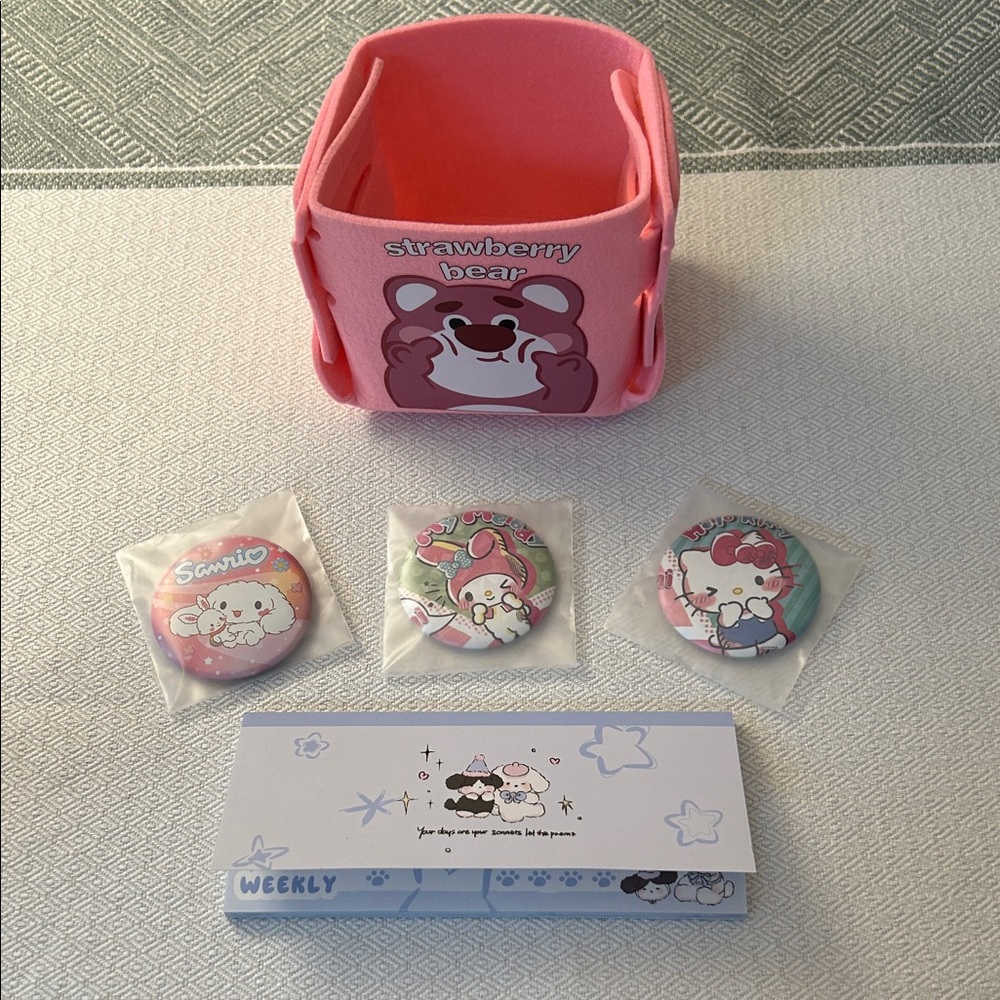 Strawberry Bear Pink Foldable Kids Toy Storage Bin/Pins/Planner